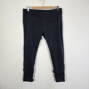 MANDUKA Black Cropped Criss Cross Back Capri Activewear Leggings Womens XL